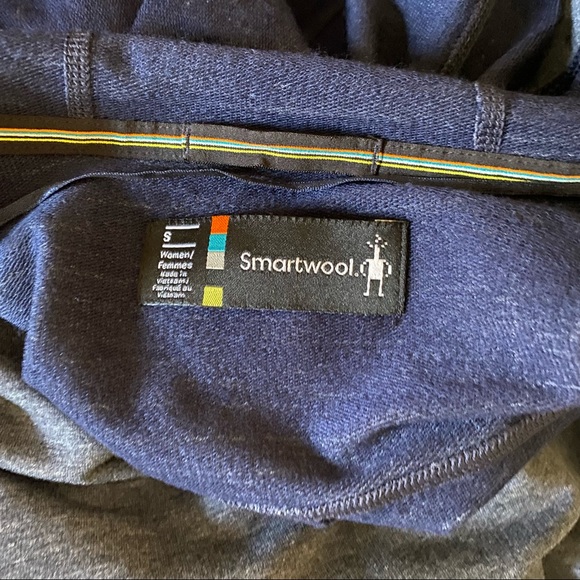 Smartwool Active Reset Hooded Pullover Short Sleeve Sweater Blue - S - Picture 9 of 10
